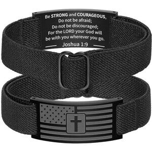 American Flag Cross Bracelet for Men Women, Black Elastic Stretch Strap
